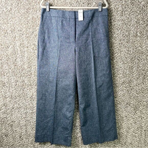 Ann Taylor Factory Dress Pants Women’s 10 Wide Leg Crop Blue Linen Blend NWT - Picture 1 of 8